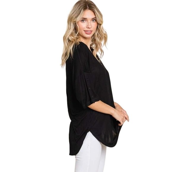 Culture Code Black Exposed Seam Button Detail Sleeve Top CAY1645 - Picture 8 of 12